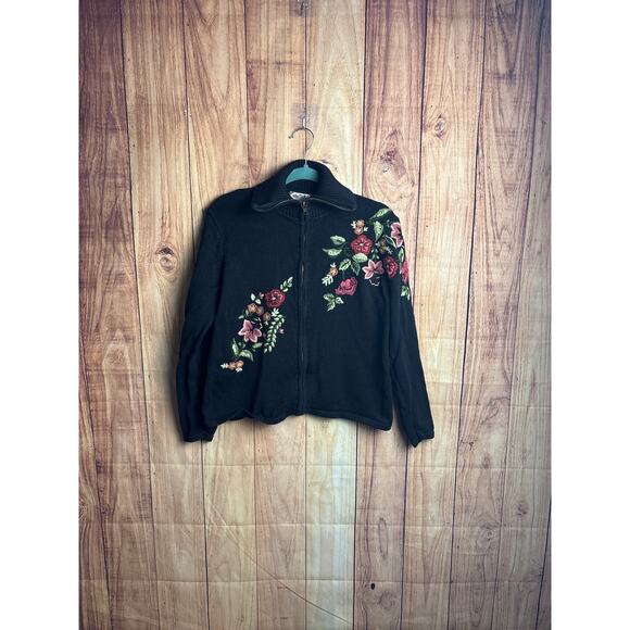 Tiara international Sweaters - Tiara International Embroidered Needle Point Full Zip Cardigan